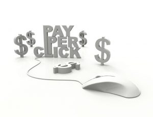 The words "Pay Per Click" with money signs and a computer mouse
