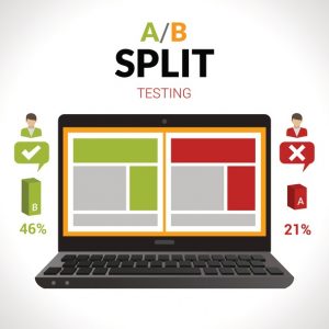 Split testing a-b comparison concept with laptop computer vector illustration